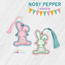 Load image into Gallery viewer, Bunny Butt Applique Bookmark/bag tag/ornament (2 versions included) machine embroidery design DIGITAL DOWNLOAD