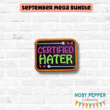 Load image into Gallery viewer, Certified Hater patch (2 sizes included) machine embroidery design DIGITAL DOWNLOAD