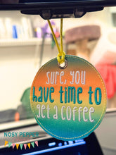 Load image into Gallery viewer, Get A Coffee double-sided car tag machine embroidery design DIGITAL DOWNLOAD