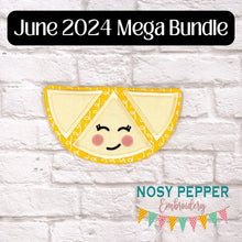 Load image into Gallery viewer, Happy Citrus applique envelope style ITH Mug rug machine embroidery design (4 sizes included) DIGITAL DOWNLOAD