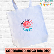 Load image into Gallery viewer, Hooked and Happy applique machine embroidery design (4 sizes included) DIGITAL DOWNLOAD