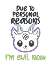 Load image into Gallery viewer,  I'm Evil Now applique machine embroidery design (4 sizes included) DIGITAL DOWNLOAD