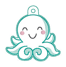 Load image into Gallery viewer, Octopus snap tab and eyelet fob set (single and multi files included) machine embroidery design DIGITAL DOWNLOAD