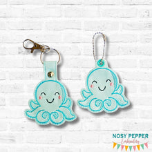 Load image into Gallery viewer, Octopus snap tab and eyelet fob set (single and multi files included) machine embroidery design DIGITAL DOWNLOAD