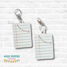 Load image into Gallery viewer, Paper lanyard card case machine embroidery design (eyelet and snap tab designs included) DIGITAL DOWNLOAD