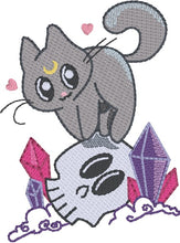Load image into Gallery viewer, Skull Kitty Sketchy machine embroidery design (5 sizes included) DIGITAL DOWNLOAD