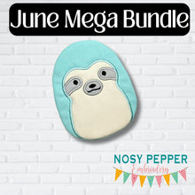 Load image into Gallery viewer, Sloth applique ITH Mug rug & Coaster (turned style) June 2024 Mystery Bundle machine embroidery design (2 sizes included) DIGITAL DOWNLOAD