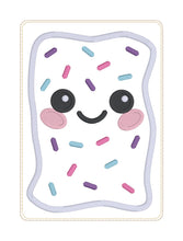 Load image into Gallery viewer, Toaster Tart applique mug rug machine embroidery design (4 sizes, envelope and turned styles included) DIGITAL DOWNLOAD