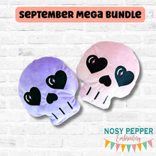 Load image into Gallery viewer, Heart Skull stuffie (5 sizes included) machine embroidery design DIGITAL DOWNLOAD