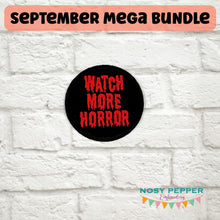 Load image into Gallery viewer, Watch More Horror patch (2 sizes included) machine embroidery design DIGITAL DOWNLOAD