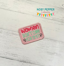 Load image into Gallery viewer, Women Don't Owe You patch (2 sizes included) machine embroidery design DIGITAL DOWNLOAD