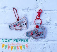 Load image into Gallery viewer, Cheer Shaker snap tab and eyelet fob machine embroidery file (single and multi files included) DIGITAL DOWNLOAD