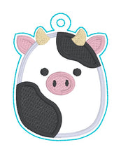 Load image into Gallery viewer, Cow Squishy snap tab and eyelet fob machine embroidery file (single and multi files included) DIGITAL DOWNLOAD