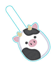Load image into Gallery viewer, Cow Squishy snap tab and eyelet fob machine embroidery file (single and multi files included) DIGITAL DOWNLOAD