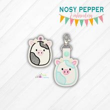 Load image into Gallery viewer, Cow Squishy snap tab and eyelet fob machine embroidery file (single and multi files included) DIGITAL DOWNLOAD