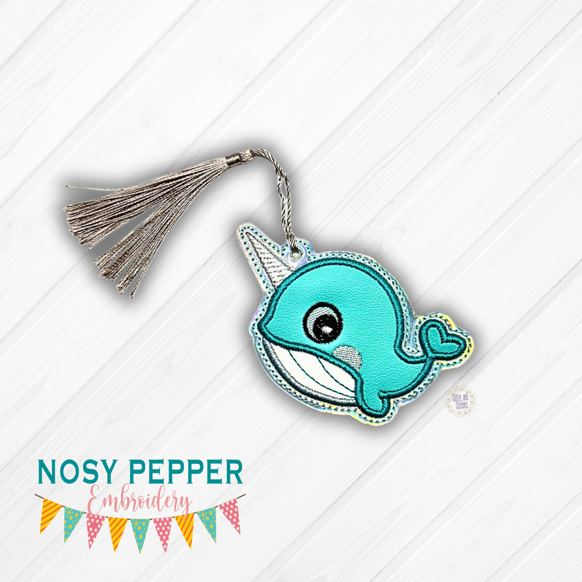 Cute Narwhal Applique bookmark/bag tag/ornament machine embroidery fil ...