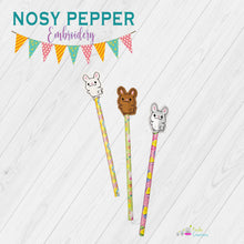 Load image into Gallery viewer, Happy Bunny pencil topper machine embroidery design (single and multi included) DIGITAL DOWNLOAD