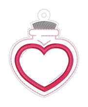 Load image into Gallery viewer, Heart Potion applique snap tab and eyelet fob (single and multi files included) machine embroidery file DIGITAL DOWNLOAD