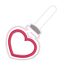 Load image into Gallery viewer, Heart Potion applique snap tab and eyelet fob (single and multi files included) machine embroidery file DIGITAL DOWNLOAD