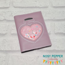 Load image into Gallery viewer, Heart Potion shaker Notebook Cover (2 sizes available) machine embroidery design DIGITAL DOWNLOAD