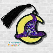 Load image into Gallery viewer, Moon Witch applique shaker bookmark/bag tag/ornament machine embroidery file DIGITAL DOWNLOAD