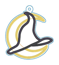 Load image into Gallery viewer, Moon Witch applique shaker bookmark/bag tag/ornament machine embroidery file DIGITAL DOWNLOAD