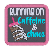 Load image into Gallery viewer, Running On Caffeine patch May 2024 Mystery Bundle (2 sizes included) machine embroidery design DIGITAL DOWNLOAD