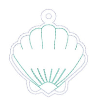 Load image into Gallery viewer, Shell Shaker snap tab and eyelet fob machine embroidery file (single and multi files included) DIGITAL DOWNLOAD