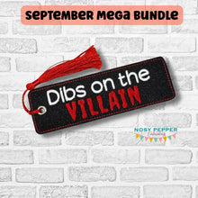 Load image into Gallery viewer, Dibs On The Villain bookmark machine embroidery design DIGITAL DOWNLOAD