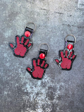 Load image into Gallery viewer, Bloody hand sketchy print snap tab (single and multi file included) machine embroidery design DIGITAL DOWNLOAD