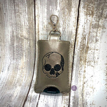 Load image into Gallery viewer, Skull ITH Sanitizer Holder (Fits 1oz bottles, 2 sizes available) machine embroidery design DIGITAL DOWNLOAD