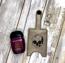 Load image into Gallery viewer, Skull ITH Sanitizer Holder (Fits 1oz bottles, 2 sizes available) machine embroidery design DIGITAL DOWNLOAD