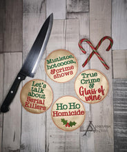 Load image into Gallery viewer, Holiday True Crime Coaster set of 4 designs machine embroidery design DIGITAL DOWNLOAD