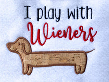 Load image into Gallery viewer, I play with wieners applique machine embroidery design (4 sizes included) DIGITAL DOWNLOAD