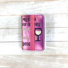 Load image into Gallery viewer, Drinking wine and judging applique notebook cover (2 sizes available) machine embroidery design DIGITAL DOWNLOAD