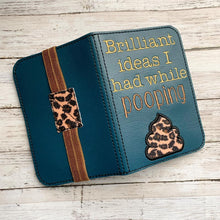 Load image into Gallery viewer, Brilliant Ideas I had while pooping applique notebook cover (2 sizes available) machine embroidery design DIGITAL DOWNLOAD