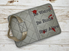 Load image into Gallery viewer, Be weird notebook cover (2 sizes available) machine embroidery design DIGITAL DOWNLOAD