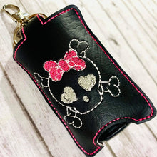 Load image into Gallery viewer, Bow Skull ITH Sanitizer Case machine embroidery design DIGITAL DOWNLOAD