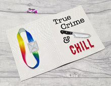 Load image into Gallery viewer, True Crime & Chill applique ITH notebook cover (2 sizes available) machine embroidery design DIGITAL DOWNLOAD