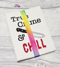 Load image into Gallery viewer, True Crime & Chill applique ITH notebook cover (2 sizes available) machine embroidery design DIGITAL DOWNLOAD