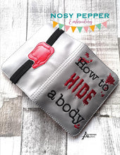 Load image into Gallery viewer, How to hide a body notebook cover (2 sizes available) machine embroidery design DIGITAL DOWNLOAD