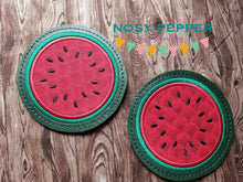 Load image into Gallery viewer, Watermelon Coaster set of 2 designs 4x4 machine embroidery design DIGITAL DOWNLOAD