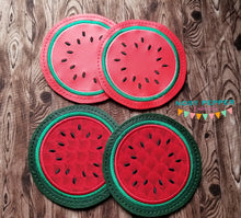 Load image into Gallery viewer, Watermelon Coaster set of 2 designs 4x4 machine embroidery design DIGITAL DOWNLOAD