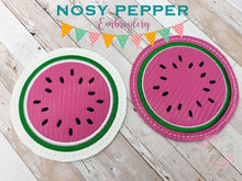Load image into Gallery viewer, Watermelon Coaster set of 2 designs 4x4 machine embroidery design DIGITAL DOWNLOAD