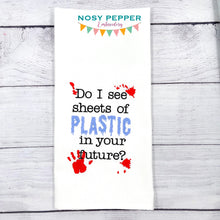 Load image into Gallery viewer, Do I see sheets of plastic in your future machine embroidery design (4 sizes included) DIGITAL DOWNLOAD