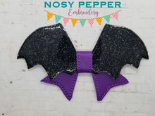 Load image into Gallery viewer, Bat ITH Bow (4x4 & 5x7 sizes included) machine embroidery design DIGITAL DOWNLOAD