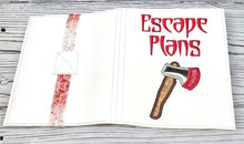Load image into Gallery viewer, Escape plans applique notebook cover (2 sizes available) machine embroidery design DIGITAL DOWNLOAD