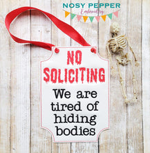 Load image into Gallery viewer, No Soliciting ITH Sign (4 sizes included) machine embroidery design DIGITAL DOWNLOAD