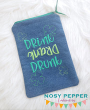 Load image into Gallery viewer, Drink Drank Drunk machine embroidery design (4 sizes included) DIGITAL DOWNLOAD