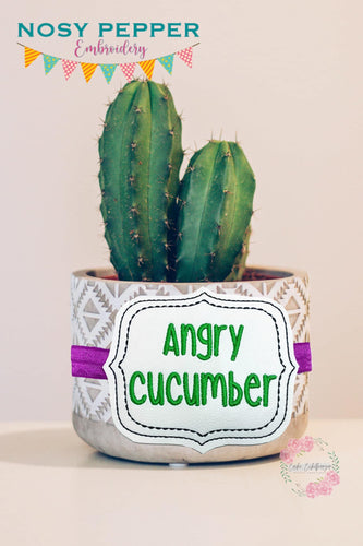 Angry cucumber planter band (3 sizes included) machine embroidery design DIGITAL DOWNLOAD